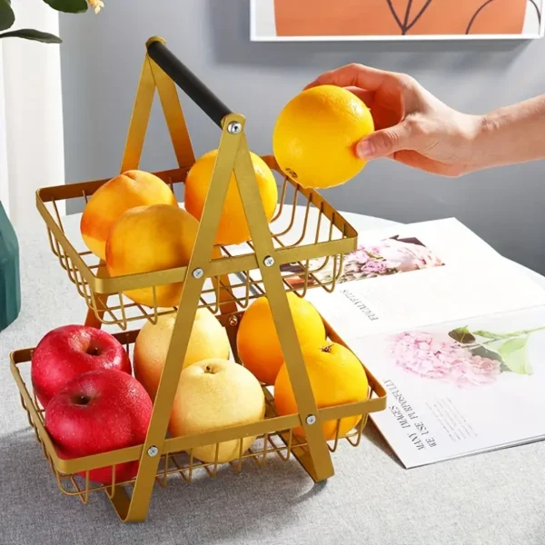 1pc Modern Metal Fruit Basket with Handle - Image 3