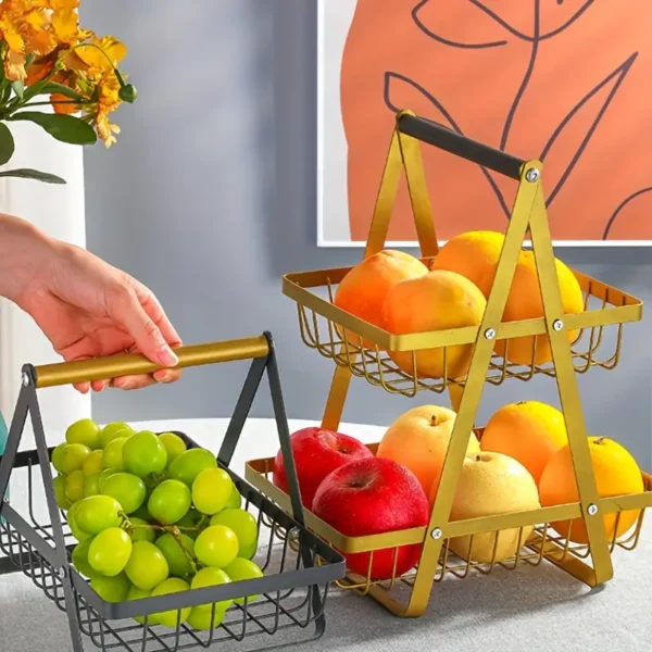 1pc Modern Metal Fruit Basket with Handle - Image 2