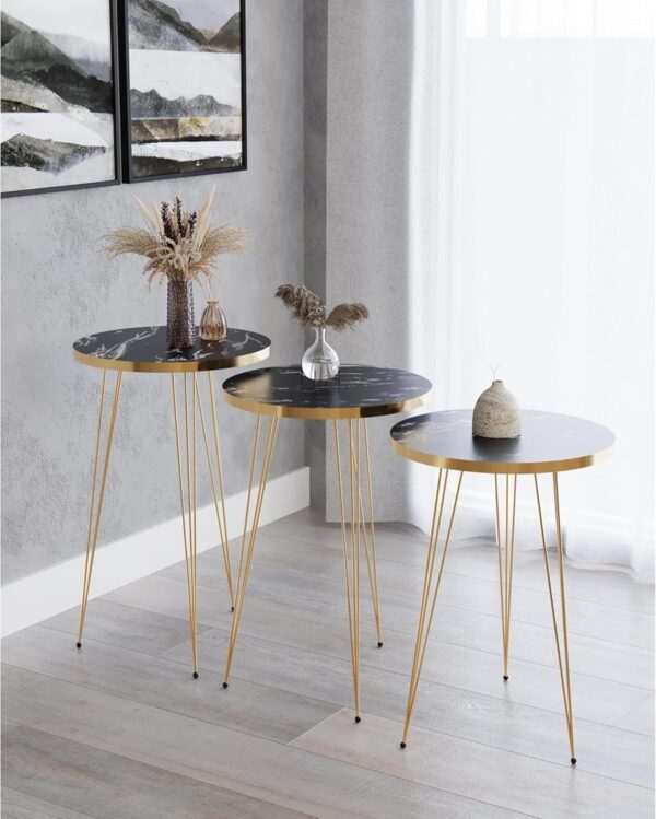 Elegant Nesting Table for Small Spaces, Bedside Table with Metal Legs for Bedroom, Living Room, Office, Balcony - Image 4