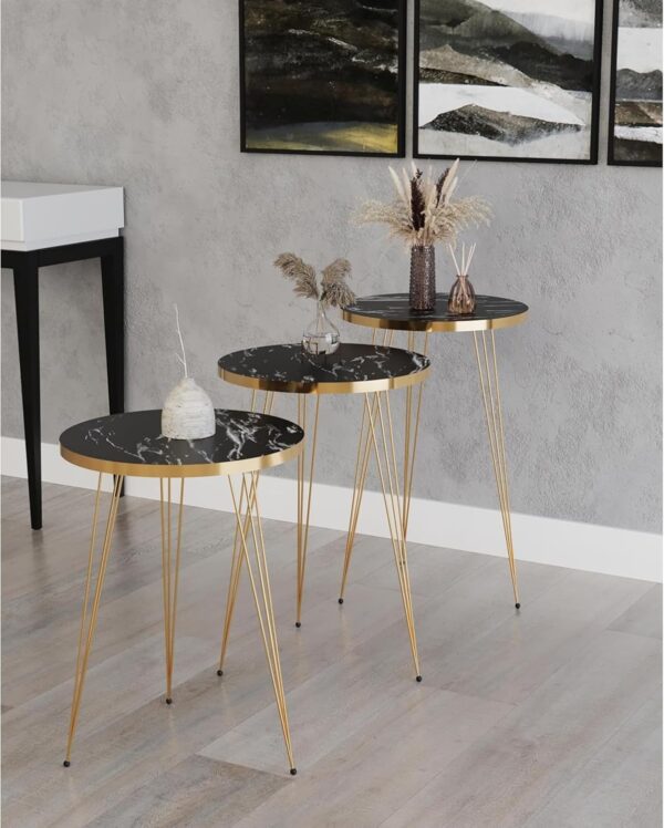 Elegant Nesting Table for Small Spaces, Bedside Table with Metal Legs for Bedroom, Living Room, Office, Balcony - Image 2