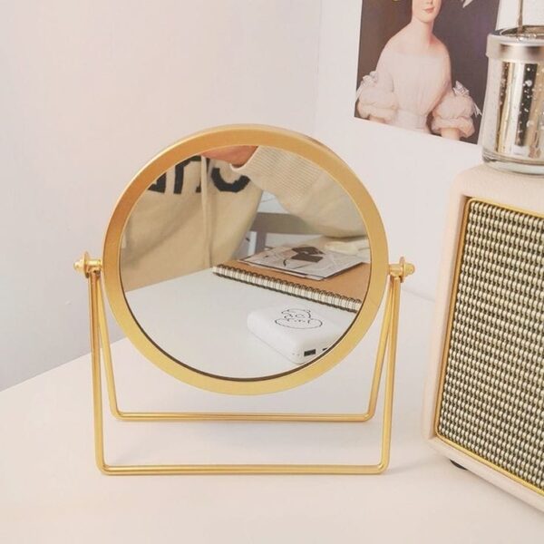 Portable Matel Stand Makeup Mirror Round Shape Desktop Vanity Mirror Gold 2 - Image 3