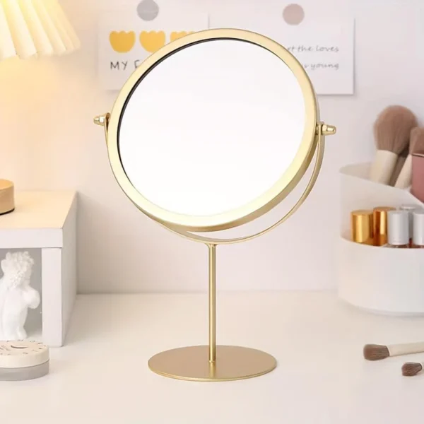 Portable Matel Stand Makeup Mirror Round Shape Desktop Vanity Mirror Gold - Image 3