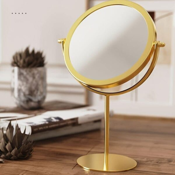 Portable Matel Stand Makeup Mirror Round Shape Desktop Vanity Mirror Gold