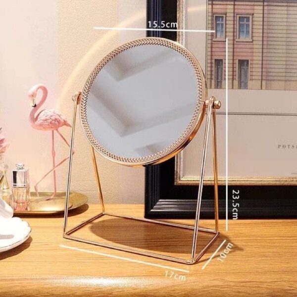 Portable Matel Stand Makeup Mirror Round Shape Desktop Vanity Mirror Gold 2 - Image 2