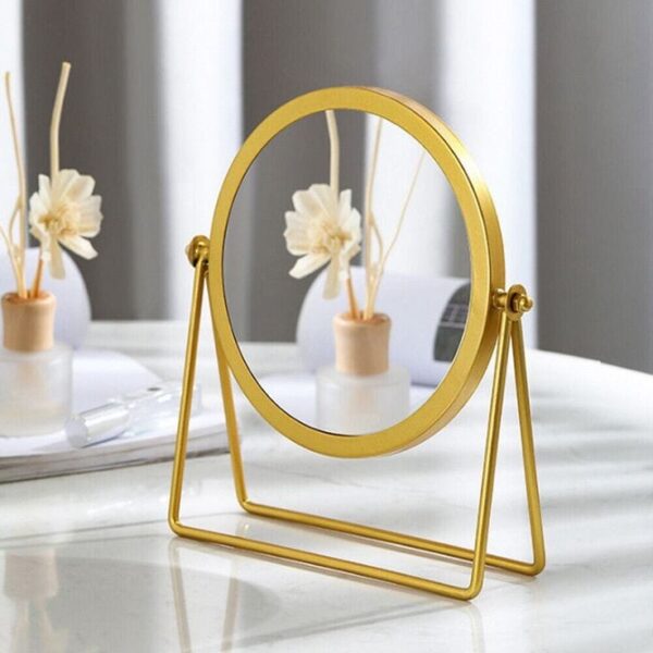 Portable Matel Stand Makeup Mirror Round Shape Desktop Vanity Mirror Gold 2