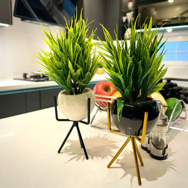 2pcLuxury Ceramic Planters with Metal Stands - Image 3