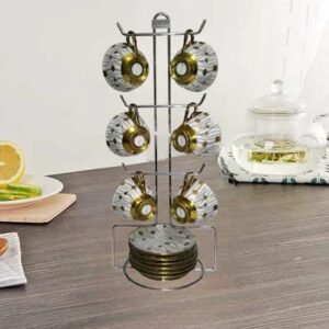Mug/Cup Stand for Kitchen | Tea & Coffee Mug Stand 6 Hooks Mug Holder | Tabletop Cup Stand for Kitchen Stainless Steel Cup Holder Stand | Cup & Plate Stand for Kitchen
